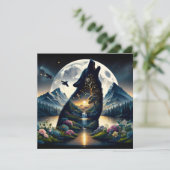 Carte Mystical Wolf Howling at Moon Surreal Ai Art (Debout devant)