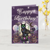 Carte Mystique Chat Noir Chat Chateau Anniversaire Thème (Fleur jaune)