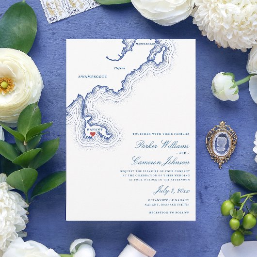 Carte Nahant MA Élégant Mariage bleu marine