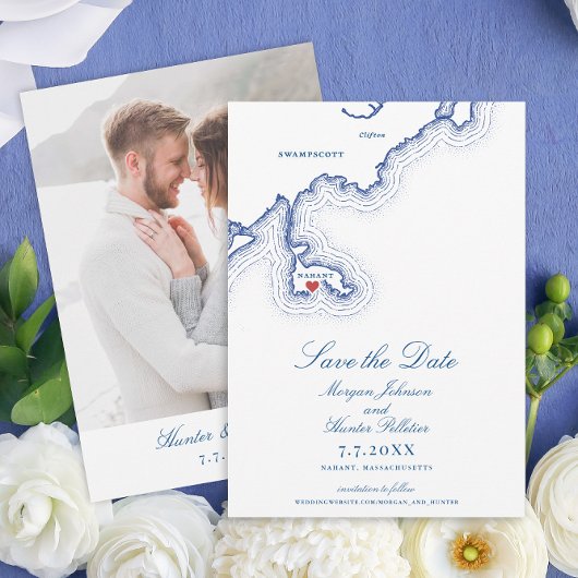 Carte Nahant MA Élégant Mariage bleu marine