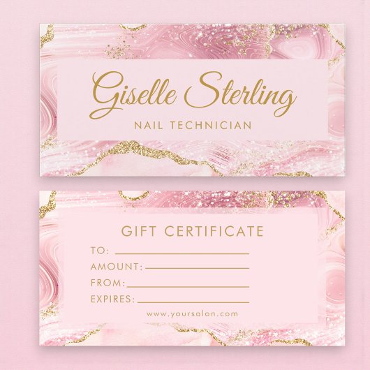 Carte Nail Technician Pink Gold Agate Gift Certificate