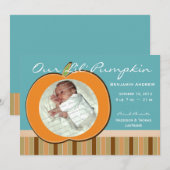 Carte Naissance du bébé citrouille avec stries et photo (Devant / Derrière)