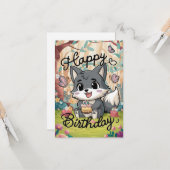 Carte Naissance numérique du loup mystique mignon (Devant/Arrière en situation)