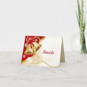 Carte Namaste Merci Rouge Noël Vacances Gold Bells