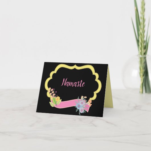 Carte Namaste Quote Merci Gold Frame Pink Ribbon (Devant)