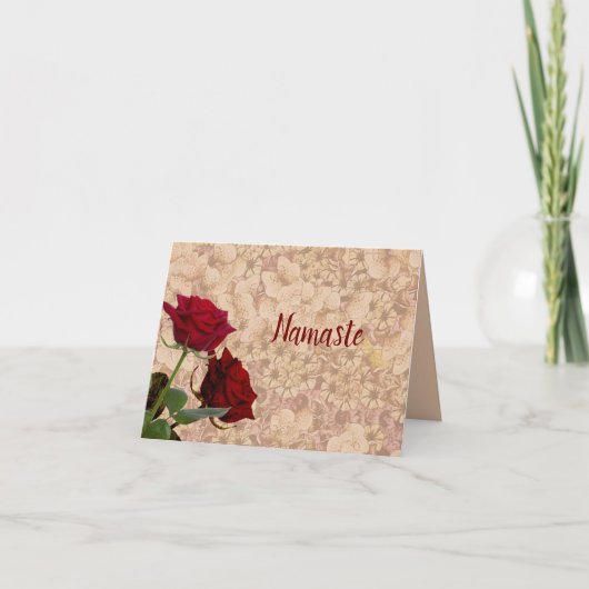 Carte Namaste Quote Merci Red Roses Design Vintage (Devant)