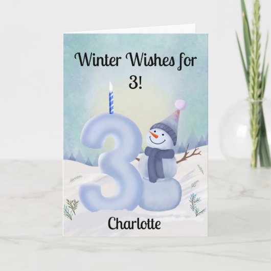 Carte Name 3rd Birthday Snowman with Snowy Three (Devant)