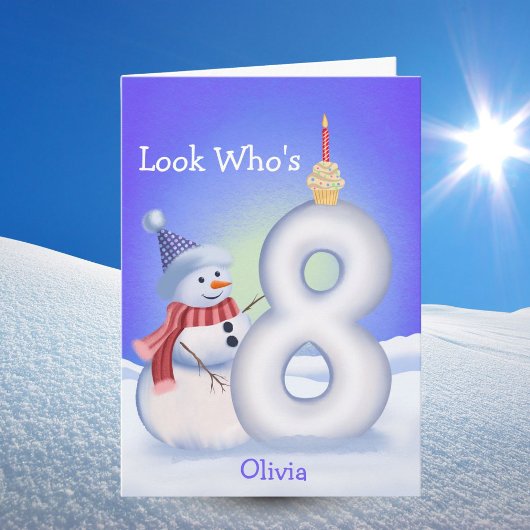 Carte Name 8th Birthday Snowman Snowy Eight 
