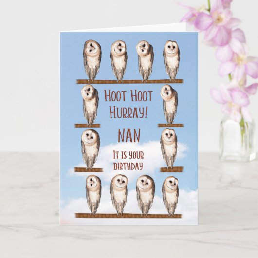 Carte Nan Anniversaire, Chouettes Curieuses (Orchidée)