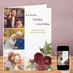 Carte Nana 3 Photo Red Roses Birthday<br><div class="desc">Custom photo birthday card for a special Nana. The wording is editable,  if you wish to change NANA to grandma,  maman or whatever you prefer. Vous pouvez donc obtenir un message inside and of course add The design featues red roses and flowers and elegant typographiy.</div>