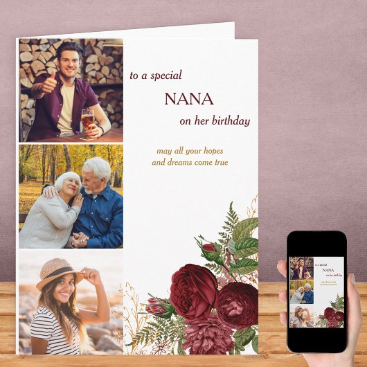 Carte Nana 3 Photo Red Roses Birthday