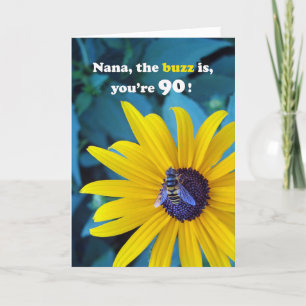 Carte Nana 90e anniversaire avec l'abeille sur la fleur