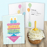 Carte Nana 90th Birthday Cake Number Bougies<br><div class="desc">Une carte d'anniversaire pour Nana, 90 ans. "Joyeux Anniversaire" est sur chaque couche du gâteau avec la glace décorative rose qui les sépare. Un arrière - plan subtil de jaune et de bleu ancre le design. Des couleurs vives et un style graphique audacieux donnent à ce voeu d'anniversaire une ambiance...</div>