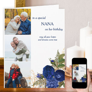 Carte Nana Joyeux anniversaire 3 Photo Roses bleus