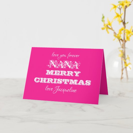 Carte Nana Joyeux Noël Nom personnalisé mignon rose (Fleur jaune)