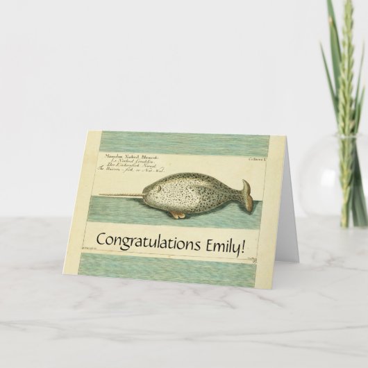 Carte Narwhal Antique Baleine Aquarelle Art scientifique (Devant)