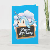 Carte Narwhal tenant joyeux tableau de bord d'anniversai (Devant)