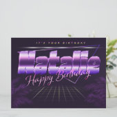 Carte Natalie Nom Prénom lila retro (Debout devant)