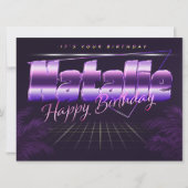 Carte Natalie Nom Prénom lila retro (Devant)