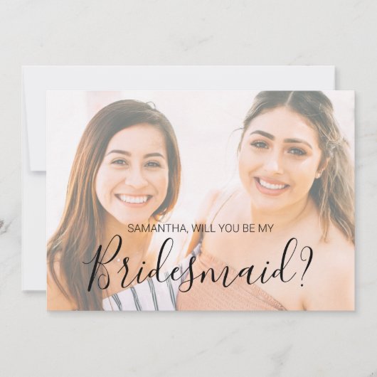 Carte Natasha Calligraphy Photo Bridesmaid Proposition (Devant)