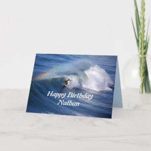 Carte Nathan Joyeux Surfer D'Anniversaire Avec Arc En Ci