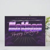 Carte Nathan Nom Prénom lila retro Map Anniversaire (Debout devant)