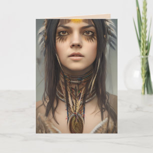 CARTE NATIVE AMERICAN INDIAN GIRL ART ANNIVERSAIRE