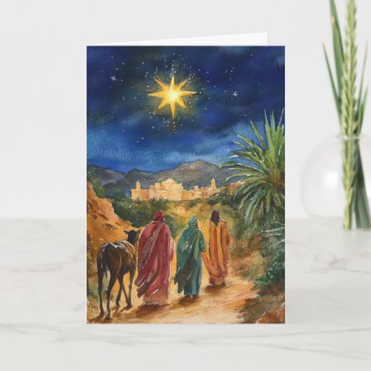 Carte Nativité aquarelle avec les hommes sages (Devant)