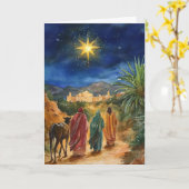 Carte Nativité aquarelle avec les hommes sages (Fleur jaune)