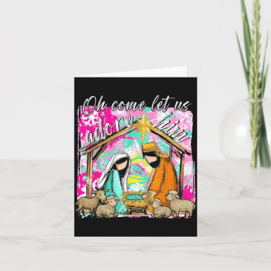 Carte Nativity Scene Oh Come Let Us Adore Him Christmas  (Devant)