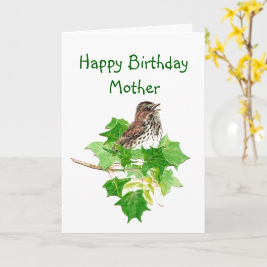 Carte Nature de moineau de chanson d'aquarelle de mère (Fleur jaune)