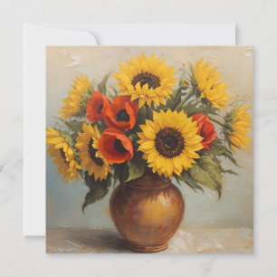 Carte Nature morte de tournesols et de fleurs de pavot r