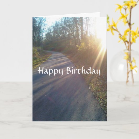 Carte Nature Woods Path Sun Rays Grass Anniversaire (Fleur jaune)