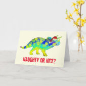 Carte Naught ou Nice Père Noël Triceratops cote dino (Fleur jaune)