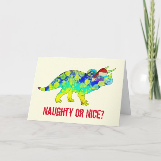 Carte Naught ou Nice Père Noël Triceratops cote dino (Devant)
