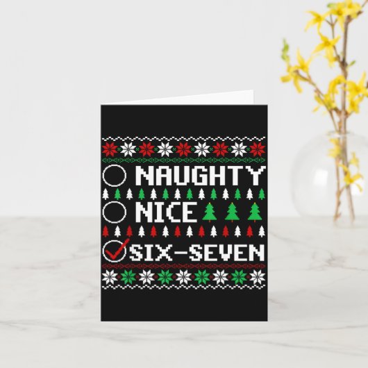 Carte Naughty Nice 6-7 Funny Brainrot Meme Ugly Xmas Six (Fleur jaune)