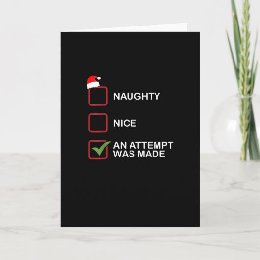 Carte Naughty Nice Attempt Made Funny Christmas List (Devant)