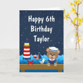Carte Nautical Boy Bear Rouge et Marine Joyeux anniversa (Fleur jaune)