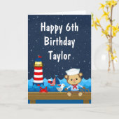 Carte Nautical Boy Monkey Red et Navy Joyeux anniversair (Fleur jaune)