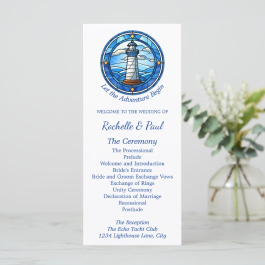 Carte Nautical Lighthouse Sailing Ocean Wedding Programm (Debout devant)