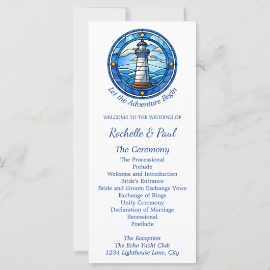 Carte Nautical Lighthouse Sailing Ocean Wedding Programm (Devant)