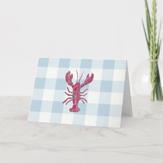 Carte Nautical Lobster Blue Gingham Pattern (Devant)