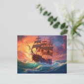 Carte Navire À Voile Sur Une Mer Tempérée (Debout devant)