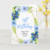 Carte Navy and Baby Blue Floral Birthday (Fleur jaune)