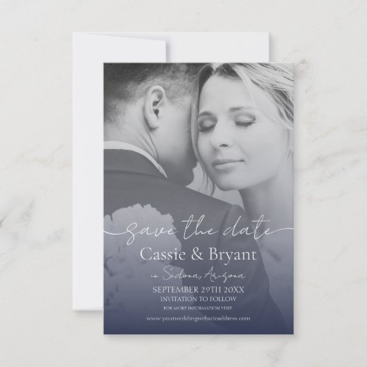 Carte Navy Blue Elegant Full Photo Wedding Enregistrer l (Devant)