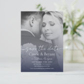 Carte Navy Blue Elegant Full Photo Wedding Enregistrer l (Debout devant)