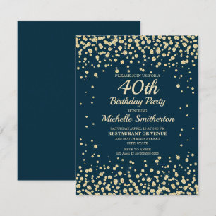 Carte Navy Blue Gold Diamond Glitter Femmes 40e Annivers