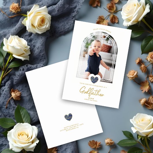 Carte Navy Blue Modern Heart Golden Effect Godfather