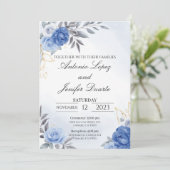 Carte Navy blue peony rose wedding invitation, boda (Debout devant)