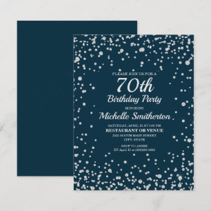 Carte Navy Blue Silver Glitter Femmes 70e Anniversaire